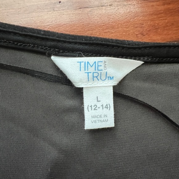 Time & Tru Velvet Wrap Midi Dress Charcoal Gray Short Sleeve Sz L 12/14 Romantic - Picture 5 of 7